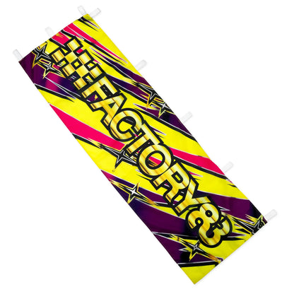 Yellow and pink squeeze nobori flag